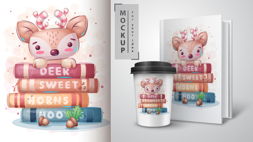 Deer merchandising mockup print vector