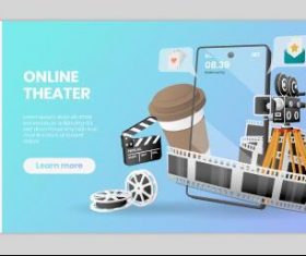 Design online cinema landing page template vector
