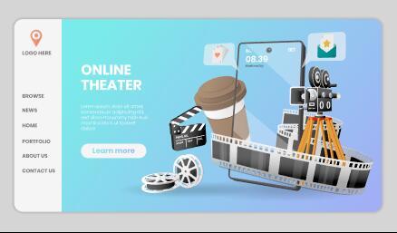 Design online cinema landing page template vector