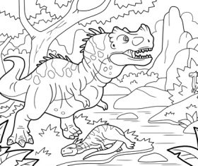 Dinosaurs and Nature Illustrations coloring book vector