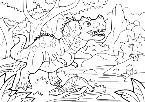 Dinosaurs and Nature Illustrations coloring book vector