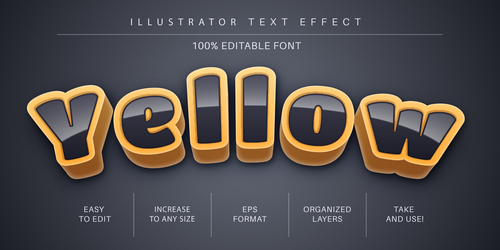 Editable yellow font effect text vector