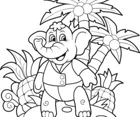 Elephant and Nature Illustrations coloring book vector