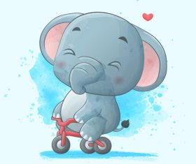 Elephant riding a bike watercolor illustrations vector