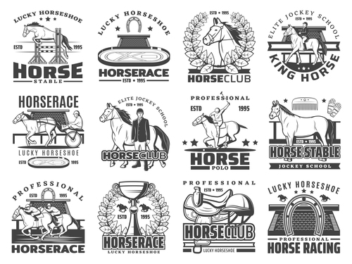 Equestrian emblems logos vector