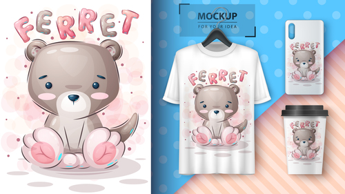 Ferret merchandising mockup print t-shirt vector