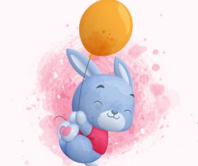 Flying rabbit watercolor illustrations vector