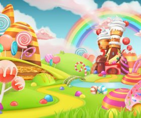 Food castle 3d realistic illustrations vector