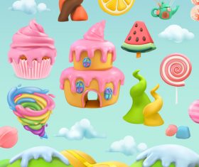 Food plasticine 3d realistic illustrations vector