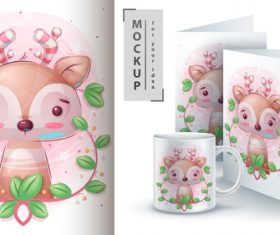 Fox merchandising mockup print t-shirt vector