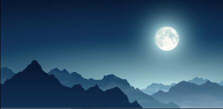 Full moon and mountains scenery vector