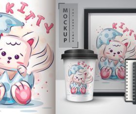 Funny bunny merchandising mockup print t-shirt vector