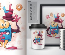 Funny illustration and merchandising mockup print t-shirt vector