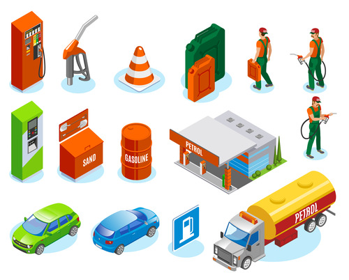 Gas station element card vector