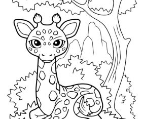 Giraffe and Nature Illustrations coloring book vector