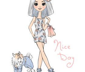 Girl and poodle vector