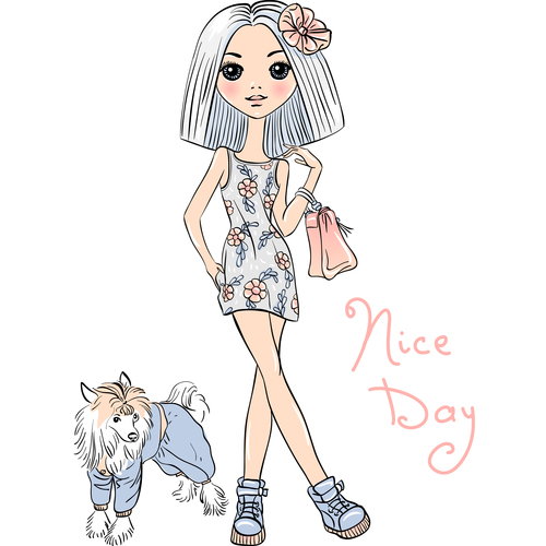 Girl and poodle vector