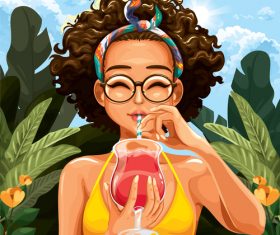 Girl drinking a drink vector