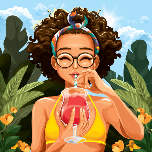 Girl drinking a drink vector