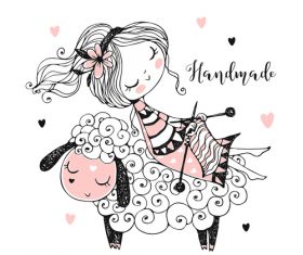 Girl knitting sweater vector