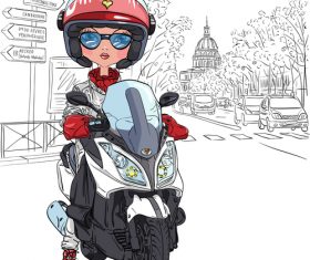 Girl riding a motorcycle vector