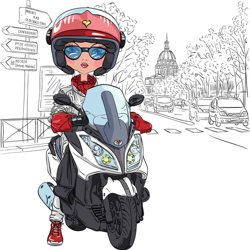 Girl riding a motorcycle vector