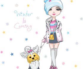 Girl with pet dog vector