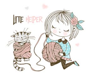 Girl yarn in a tangle vector