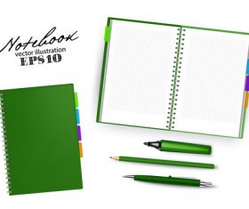 Green cover notebook and pen vector