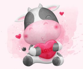Happy cow watercolor illustrations vector