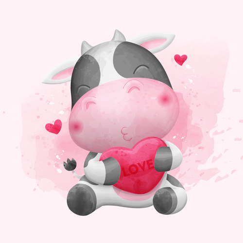 Happy cow watercolor illustrations vector