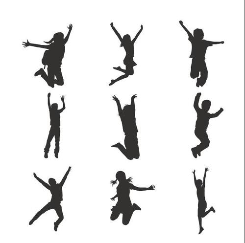 Happy jumping children silhouette vector