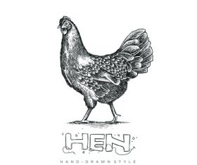 Hen hand drawing illustration black and white vector