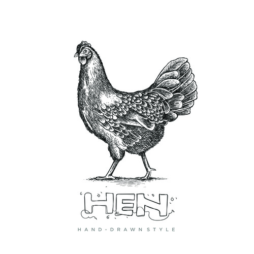 Hen hand drawing illustration black and white vector