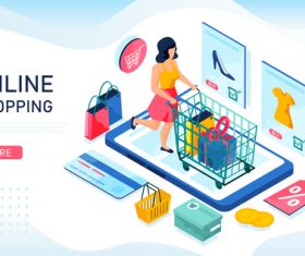 Illustration isometric online shopping vector