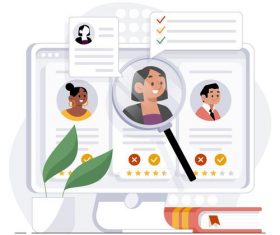 Illustration online job interview cartoon vector