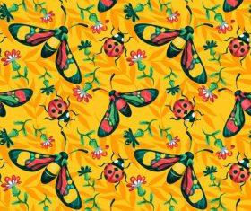 Insects and flowers pattern vector