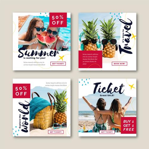 Instagram post travel sales template vector