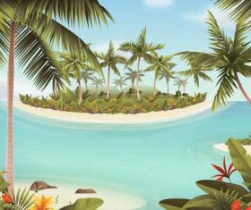 Island watercolor painting vector