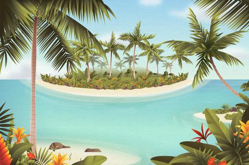 Island watercolor painting vector