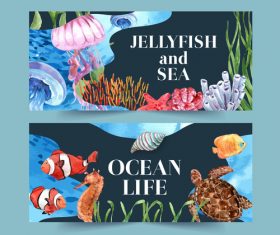 Jellyfish and sea banner vector