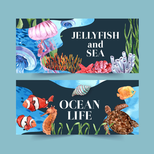 Jellyfish and sea banner vector