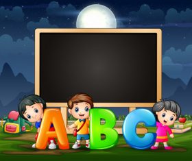 Kids and letters cartoon background vector