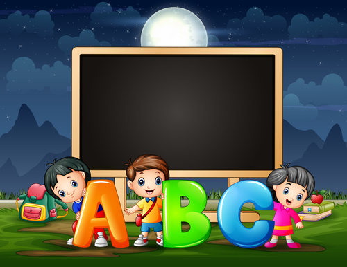 Kids and letters cartoon background vector