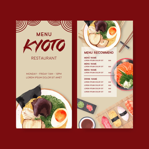 Kioto restaurant menu vector