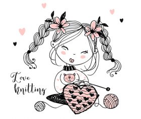 Knit loving girl cartoon vector