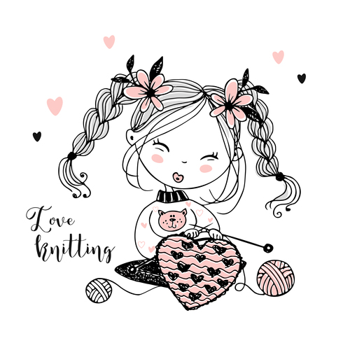Knit loving girl cartoon vector