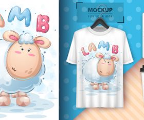 Lamb and merchandising mockup print t-shirt vector
