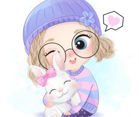 Little girl and rabbit vector