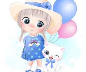 Little girl holding a balloon vector